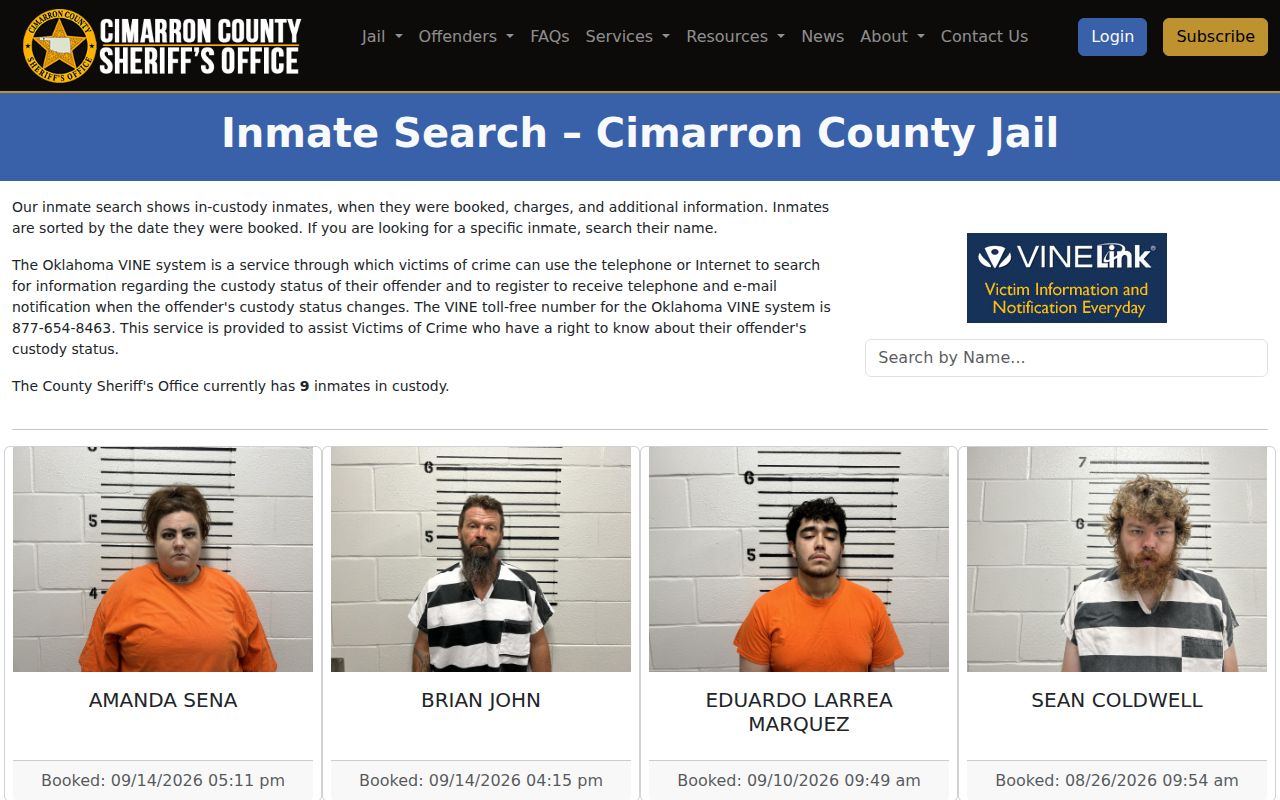 Cimarron County active warrant search custody interface