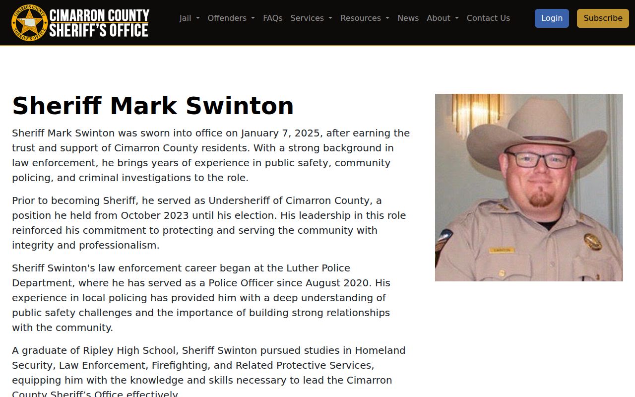 Cimarron County city court warrant sheriff confirmation route