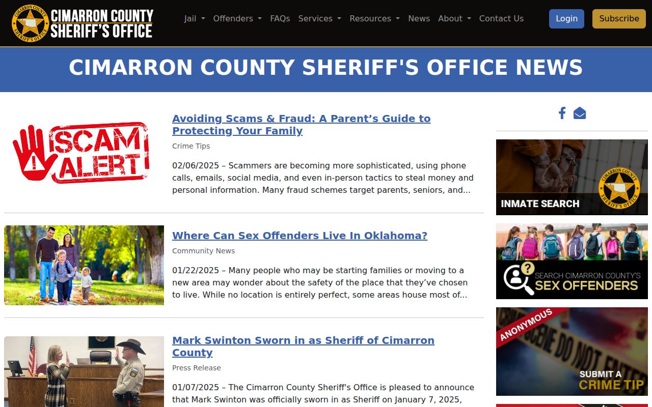 Cimarron County bench warrant lookup sheriff information route