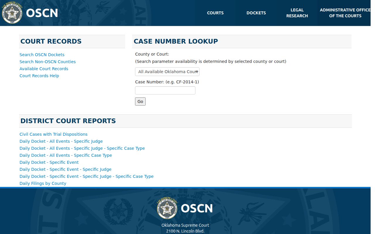 Cimarron County warrant records OSCN court records landing page