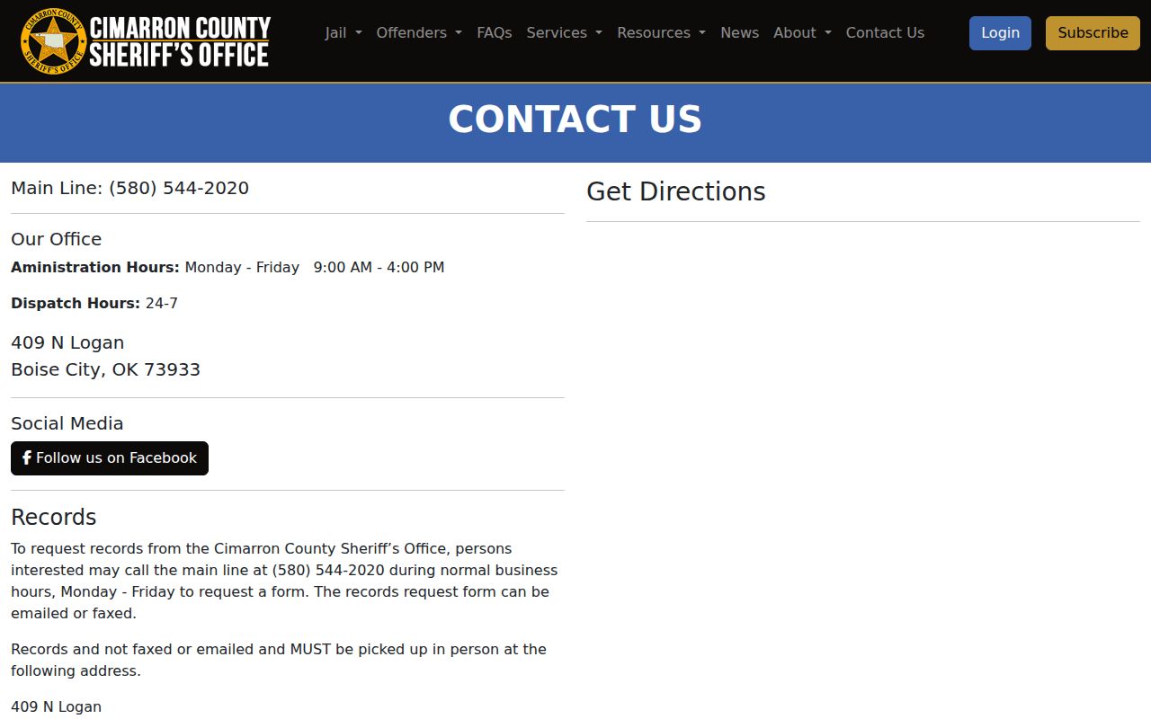 Cimarron County warrant records sheriff office contact setting